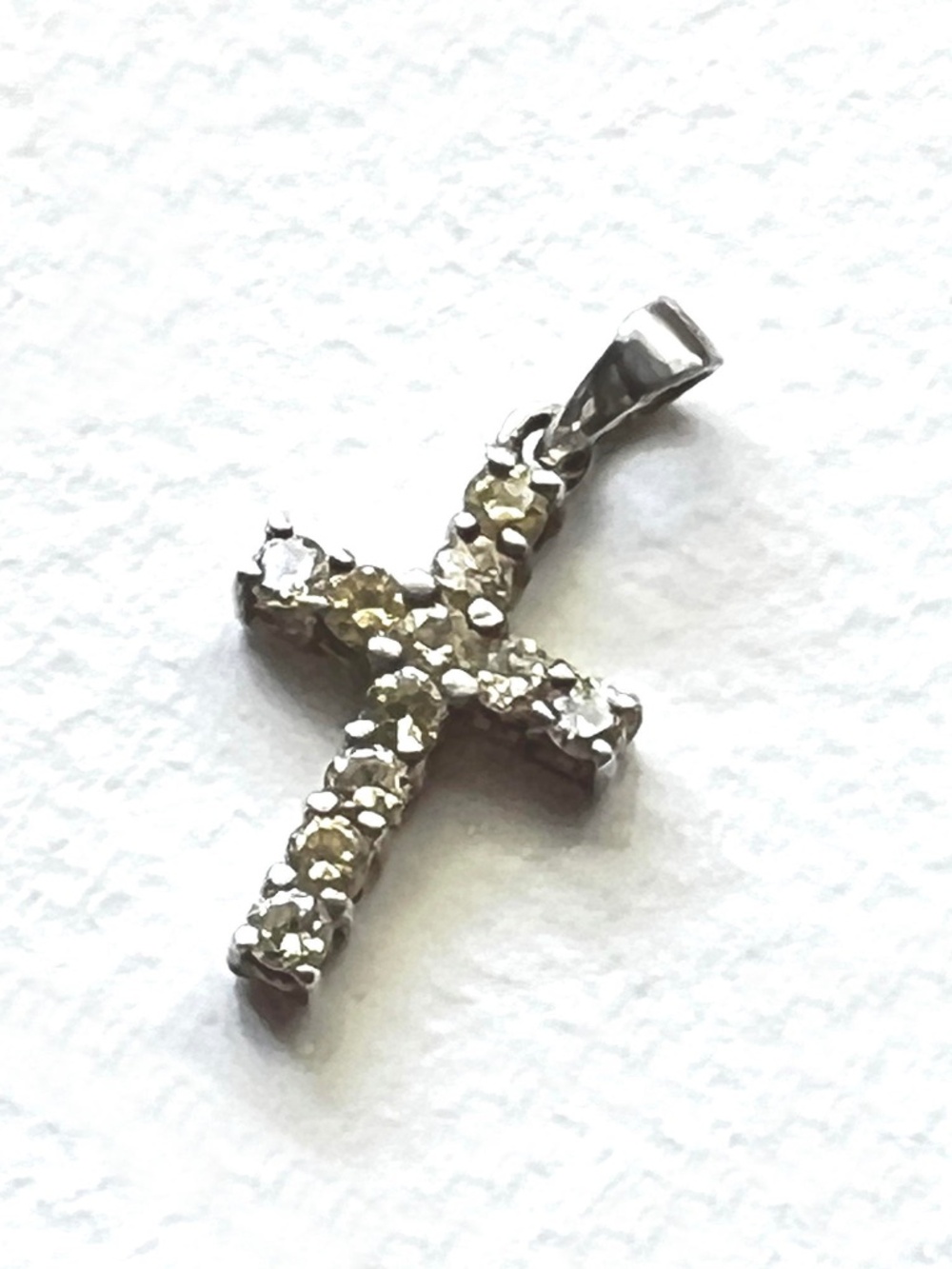 Sterling Silver (925) Cross Pendant - Round Cut CZ  - Rhodium Plated - Crucifix
